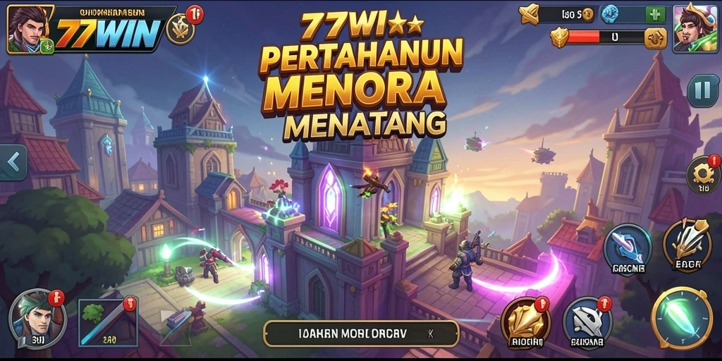 Tangkapan layar gameplay 77WIN dengan menara yang berfungsi melawan musuh.