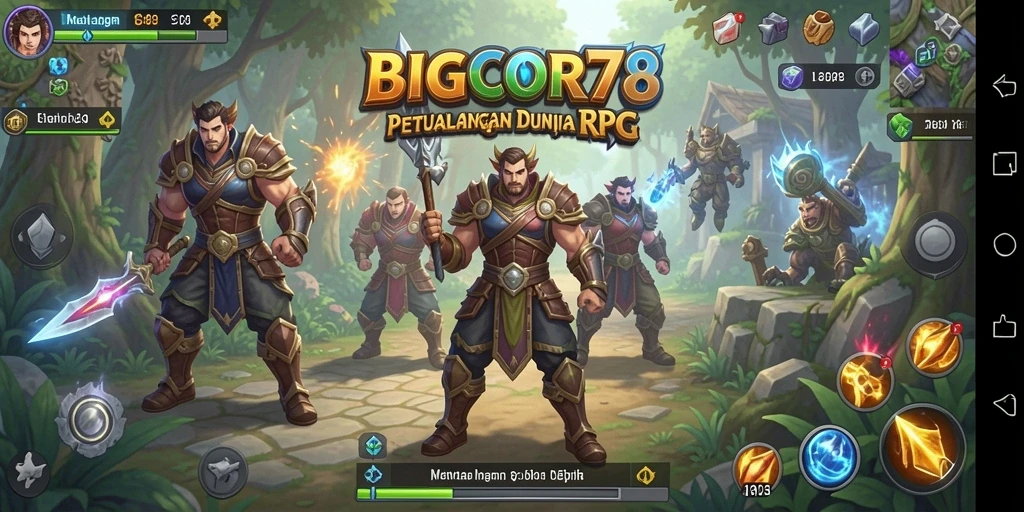Screenshot utama BIGCOR78 menampilkan aksi pertarungan RPG yang mendebarkan.