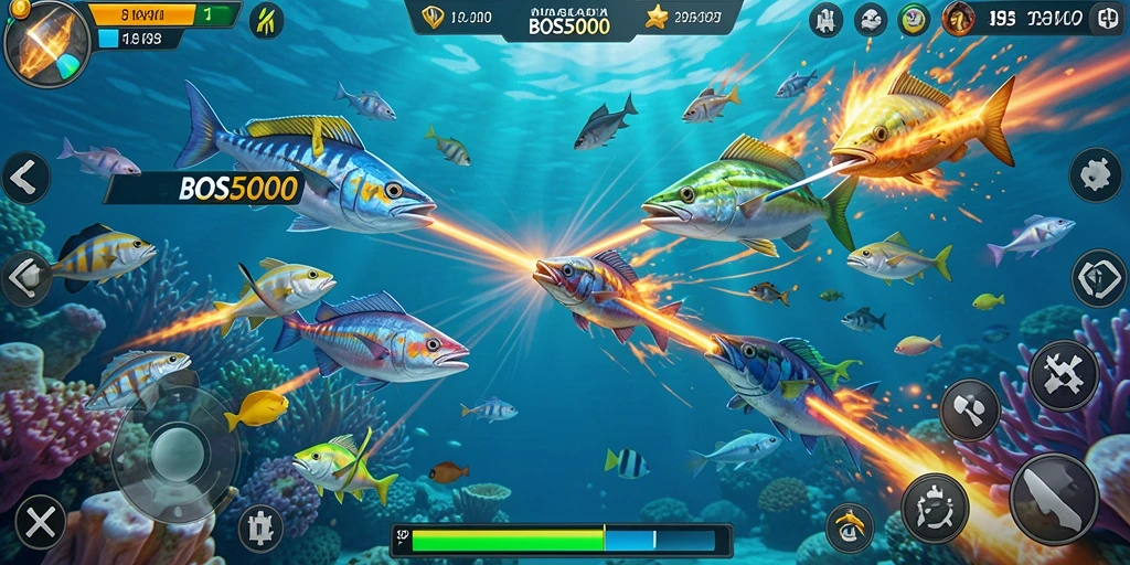 Screenshot gameplay Tembak Ikan BOS5000 yang seru dan mendebarkan.