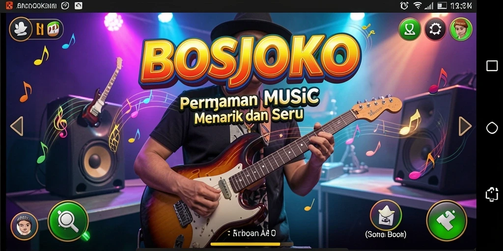 Tampilan gameplay seru dalam BOSJOKO dengan berbagai pilihan lagu.