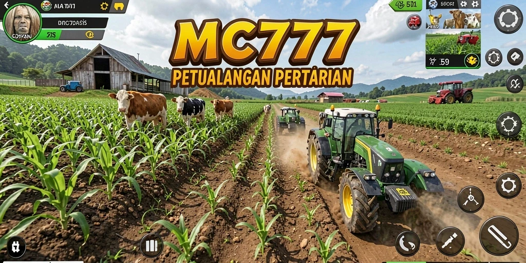 Tangkapan layar utama MC777 menunjukkan gameplay seru di dunia pertanian.