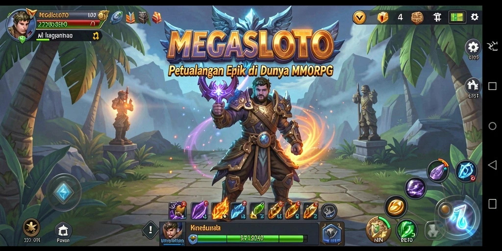 Screenshot gameplay MEGASLOTO menampilkan aksi epik dalam pertarungan MMORPG.
