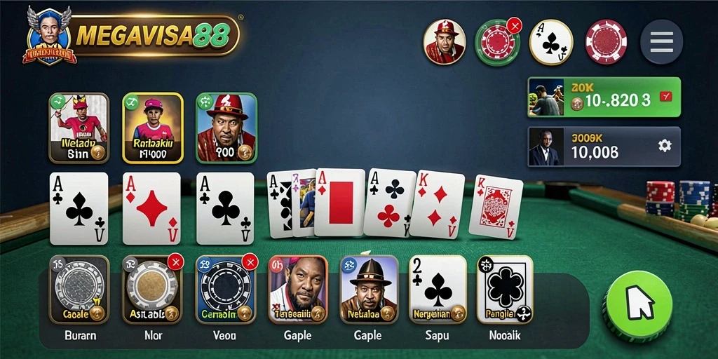 Screenshot game MEGAVISA88 menunjukkan pemain asyik bermain Gaple.