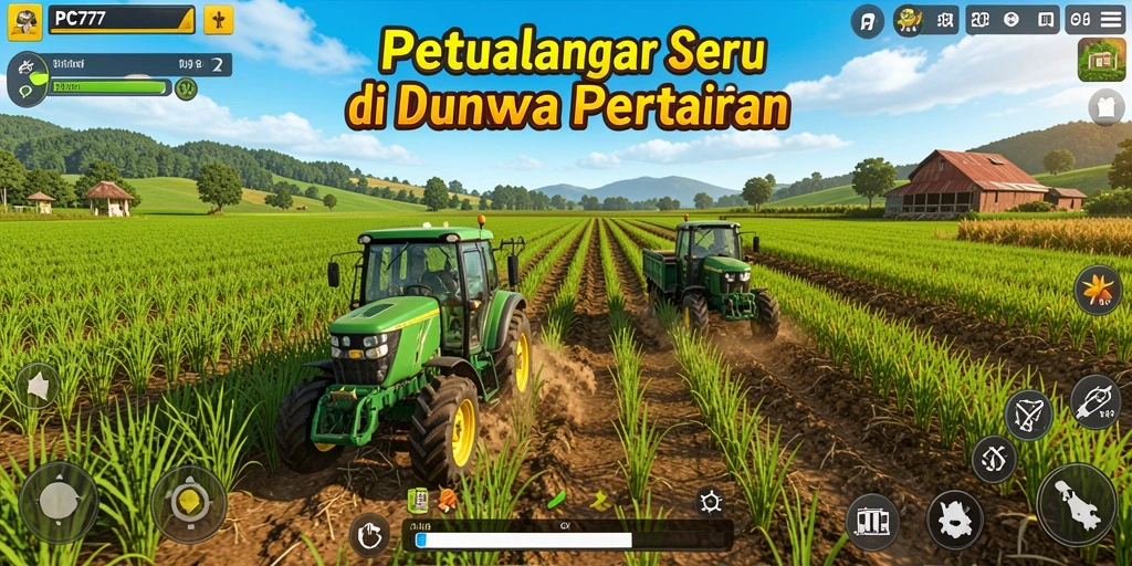 Tampilan utama gameplay PC777 dengan aksi bertani yang seru.