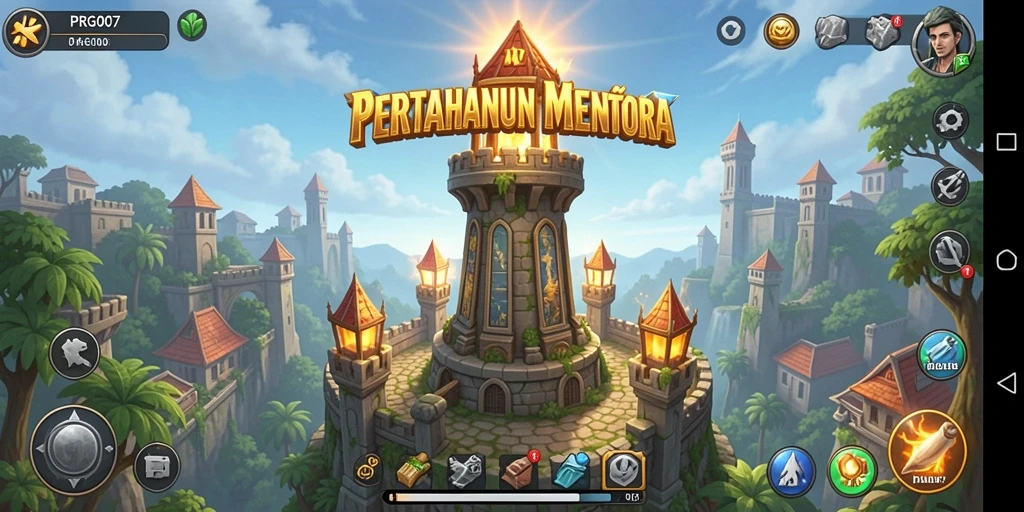 Tampilan gameplay menara pertahanan yang intens dan mendebarkan.