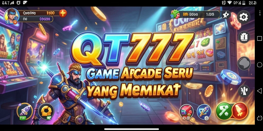Screenshot gameplay QT777 yang menampilkan aksen Arcade yang seru.